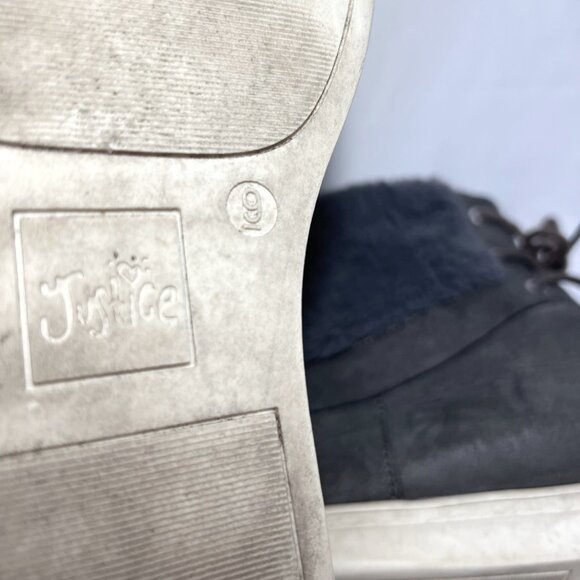 Justice-Women's Faux Fur Size 9 Gray Booties-Lace Up-Warm-School- - Picture 14 of 15